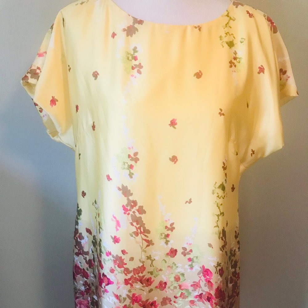 ADRIANNA PAPELL YELLOW FLORAL DRESS - SIZE 12